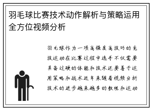 羽毛球比赛技术动作解析与策略运用全方位视频分析