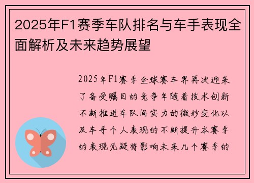 2025年F1赛季车队排名与车手表现全面解析及未来趋势展望