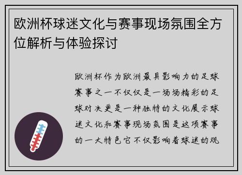 欧洲杯球迷文化与赛事现场氛围全方位解析与体验探讨
